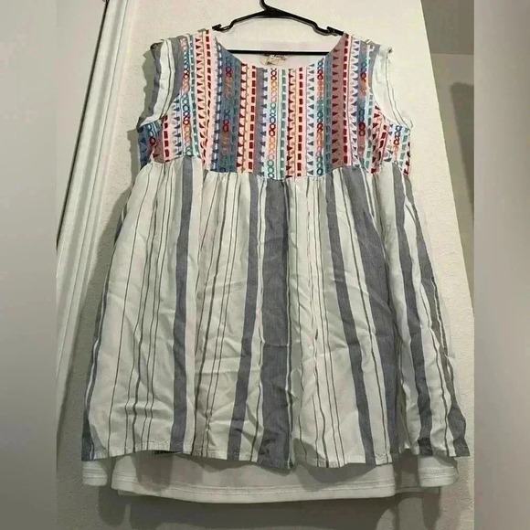 Savanna Jane Multicolor Striped Embroidered Cap Sleeves Tunic Blouse Top Size 2X - Picture 4 of 8